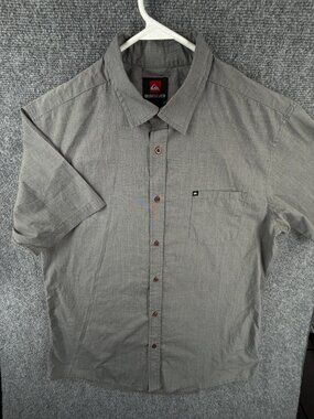 Quiksilver Quicksilver Men Button Up Shirt Skater Woven XL Gray Short Sleeve Reg